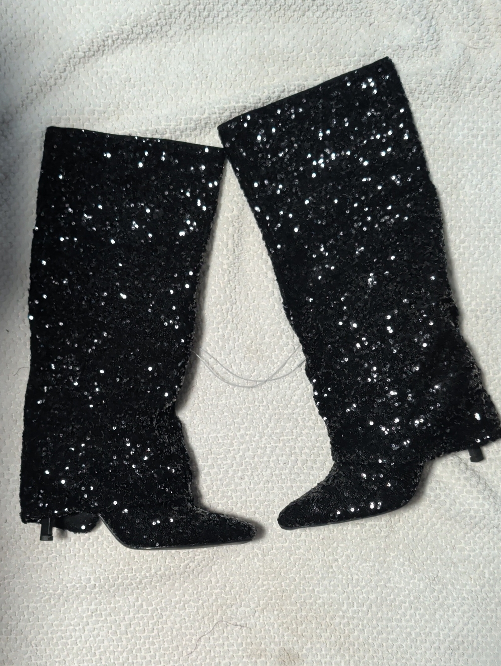 a new day Black Sequin Knee-High Heeled Boots